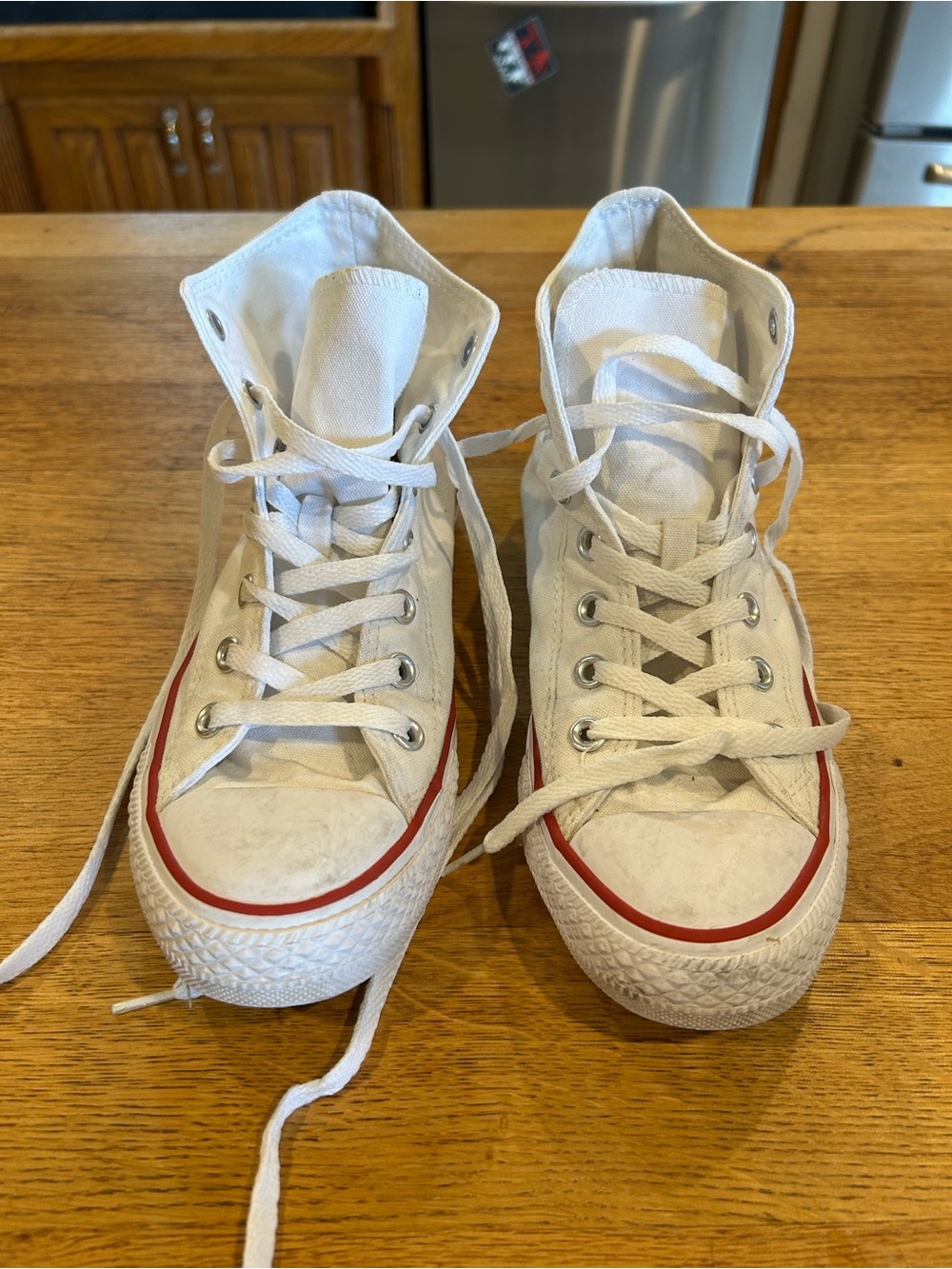 Converse White High-Top Sneakers with Red Trim